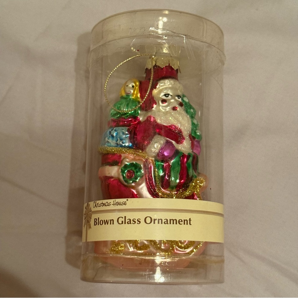 Vintage Christmas House Festive Glass Ornament with Red and Green